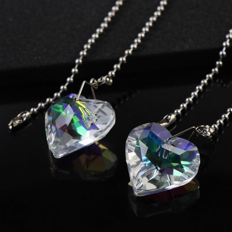 Hyamass Ceiling Fan Pull Chain Extender - 2 Pack 12 Inches Decorative Crystal Heart Prism Pendants with Ball Chain Connectors for Fan Light Chains (Replacement Pull Chains) (AB COLOR) - Image 5
